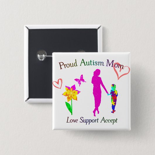 Proud Autism mama Vierkante Button 5,1 Cm (Voorkant /achterkant)