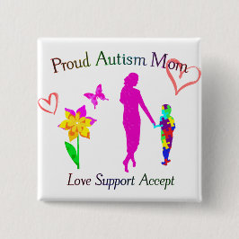 Proud Autism mama Vierkante Button 5,1 Cm