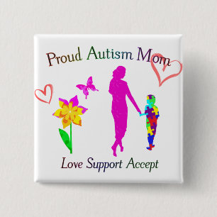 Proud Autism mama Vierkante Button 5,1 Cm