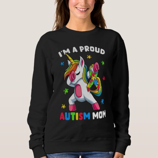 Proud Autism Mom Dab Dance Women's Dabbing Unicorn Trui (Voorkant)