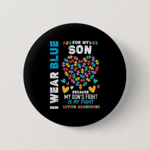 Proud Autistic Papa, ik Draag Blue voor mijn zoon  Ronde Button 5,7 Cm