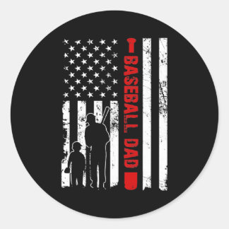 Proud Baseball Dad American Flag Sports Fathers Ronde Sticker