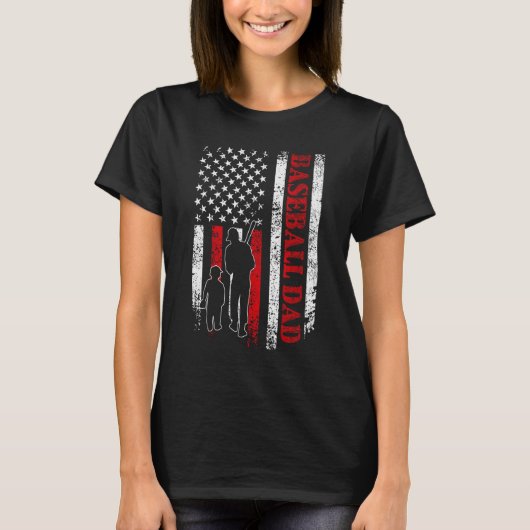 Proud Baseball Dad American Flag Sports T-shirt (Voorkant)