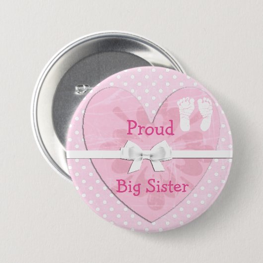 Proud Big Sister White & Pink Polka Dot Button (Voorkant /achterkant)