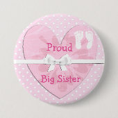 Proud Big Sister White & Pink Polka Dot Button (Voorkant)