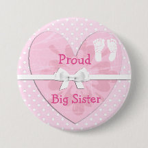 Proud Big Sister White & Pink Polka Dot Button