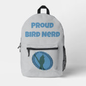 Proud Bird Nerd Blauw Grijs Silhouet Vogelaar Bedrukte Rugzak (Voorkant)