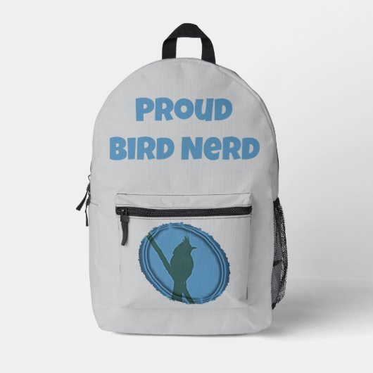 Proud Bird Nerd Blauw Grijs Silhouet Vogelaar Bedrukte Rugzak (Voorkant)