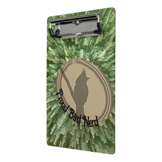 Proud Bird Nerd Silhouette Bruin Groene Vogelaar Mini Klembord (Angled2)