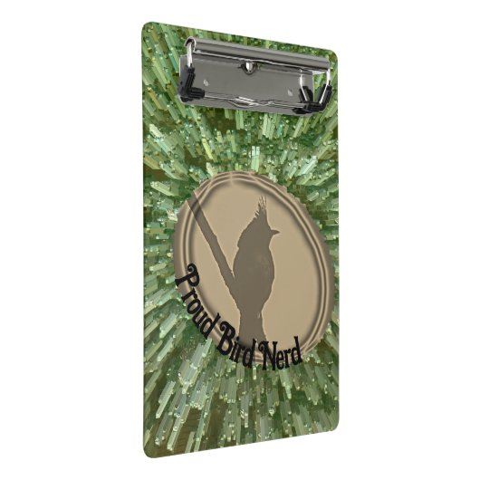 Proud Bird Nerd Silhouette Bruin Groene Vogelaar Mini Klembord (Schuin)