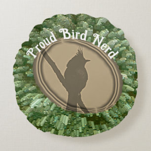Proud Bird Nerd Silhouette Bruin Groene Vogelaar Rond Kussen