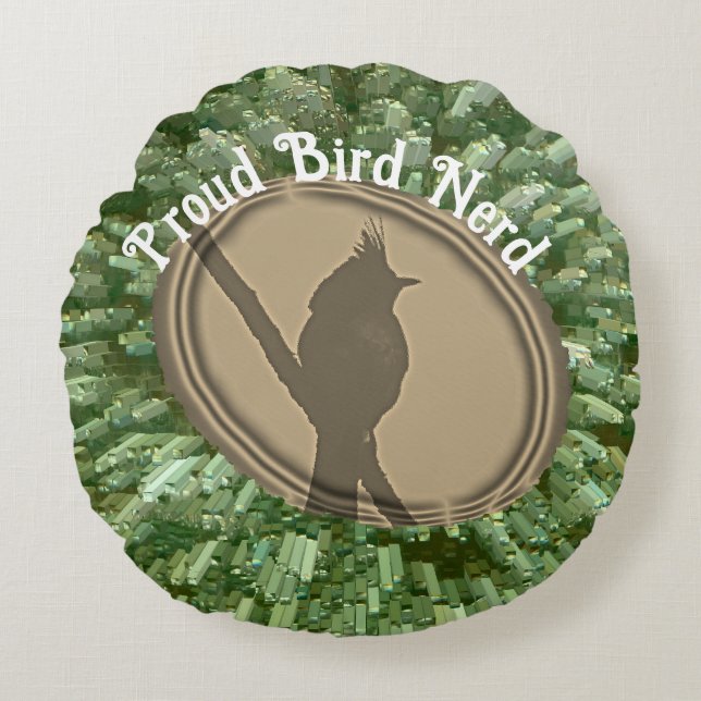 Proud Bird Nerd Silhouette Bruin Groene Vogelaar Rond Kussen (Voorkant)