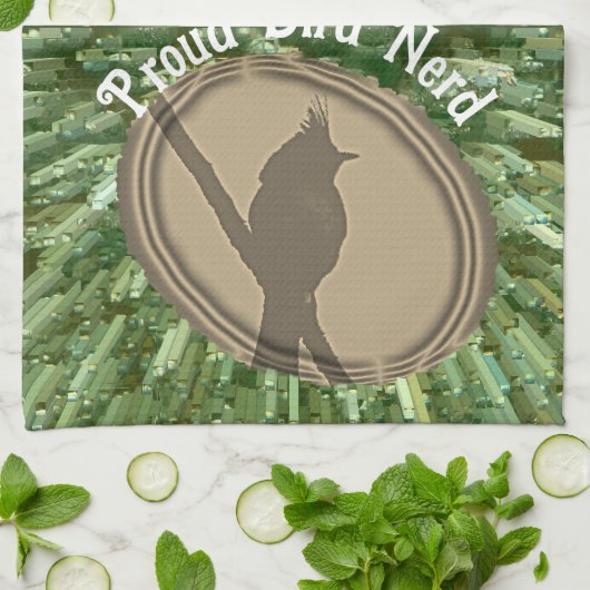 Proud Bird Nerd Silhouette Bruin Groene Vogelaar Theedoek (Gevouwen)