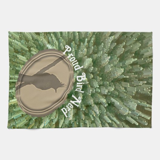 Proud Bird Nerd Silhouette Bruin Groene Vogelaar Theedoek (Horizontaal)