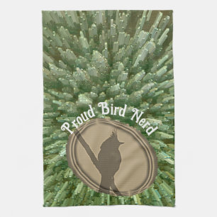Proud Bird Nerd Silhouette Bruin Groene Vogelaar Theedoek