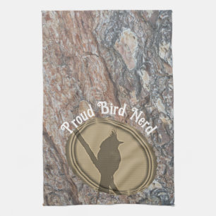 Proud Bird Nerd Silhouette Bruin Groene Vogelaar Theedoek