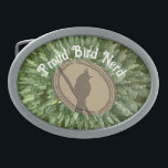 Proud Bird Nerd Silhouette Groen Bruin Vogelaar Gesp<br><div class="desc">Voeg een vleugje van je liefde voor vogels toe aan je outfit met deze trotse vogel nerd riemgesp met een vogelsilhouet in bruin met een groene starburst van strepen achter het silhouet. "Proud Bird Nerd" verschijnt boven het afbeelding van de vogel en kan gemakkelijk worden aangepast. Origineel ontwerp - C....</div>