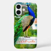 Proud Blauw Groen Peacock Foto Celebrate Quote Case-Mate iPhone Case (Achterkant)