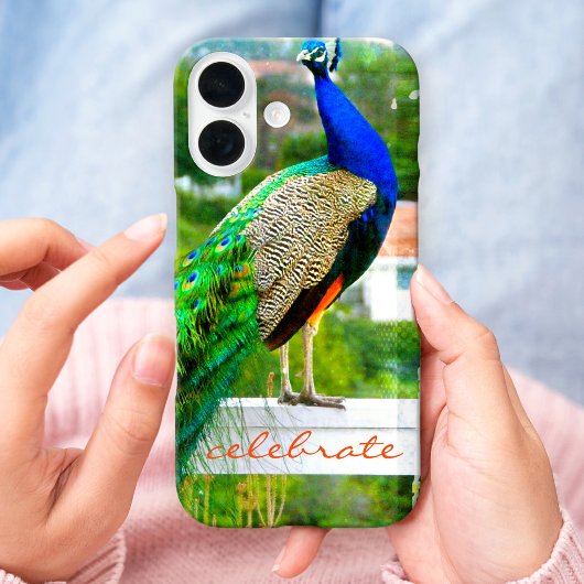 Proud Blauw Groen Peacock Foto Celebrate Quote Case-Mate iPhone Case