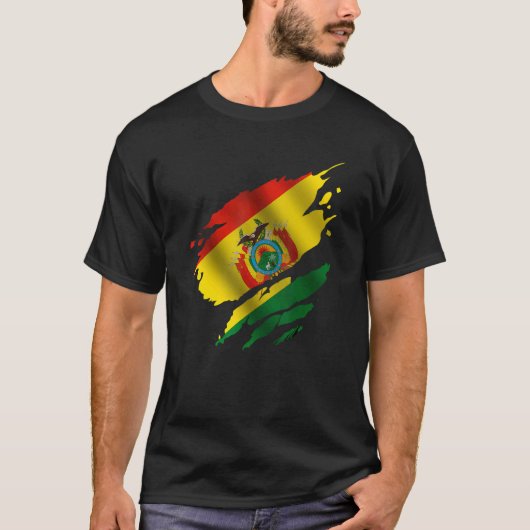 Proud Bolivian Root Torn Ripped Bolivia Flag T-shirt (Voorkant)