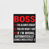 Proud Boss Always Right Office Quote For Managers Kaart (Voorkant)