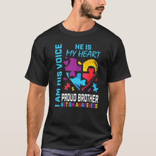 Proud Brother Autism Awareness Puzzle Piece Heart T-shirt (Voorkant)