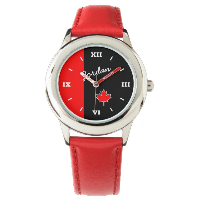 Proud Canadian Maple Leaf on Black and Red Horloge (Voorkant)