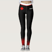 Proud Canadian MOM met Red Maple Leaf op BLACK Leggings (Voorkant)