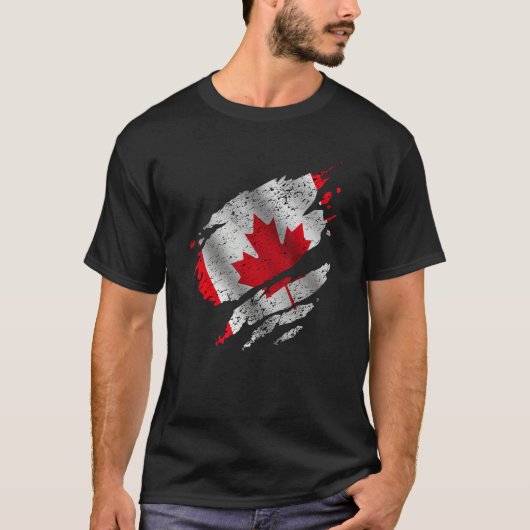 Proud Canadian Root Torn Ripped Canadia Flag T-shirt (Voorkant)