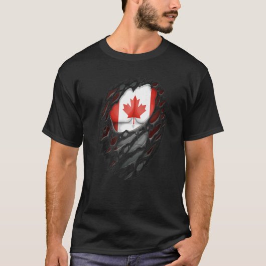 Proud Canadian Roots Torn Ripped Canada Flag T-shirt (Voorkant)