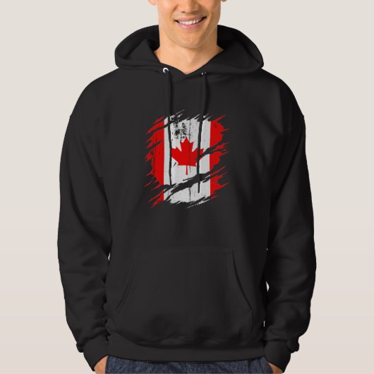 Proud Canadian  Torn Ripped Canada Flag Hoodie (Voorkant)