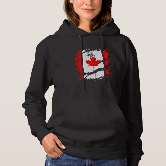 Proud Canadian  Torn Ripped Canada Flag Hoodie (Voorkant)