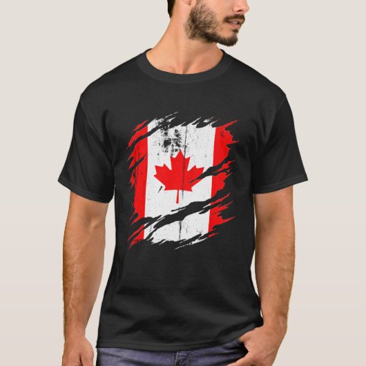 Proud Canadian Torn Ripped Canada Flag T-shirt (Voorkant)