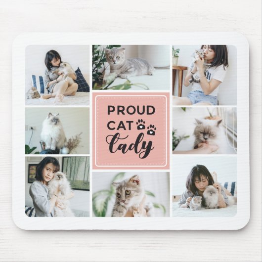 Proud Cat Lady Blush Pink Photo Collage Muismat (Voorkant)