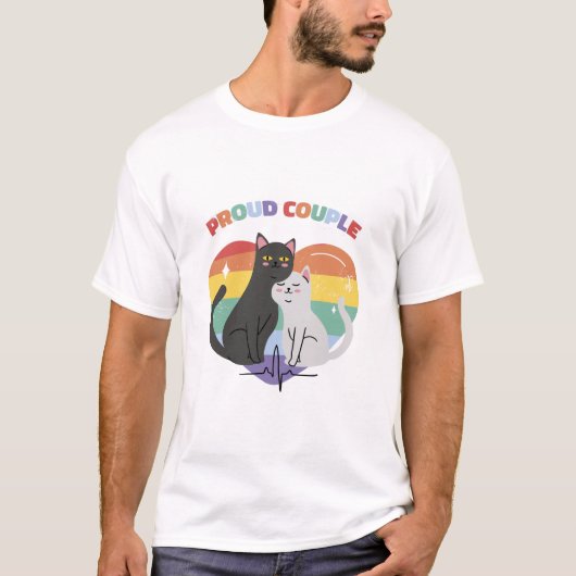 Proud Couple Cats Rainbow Heart T-shirt (Voorkant)