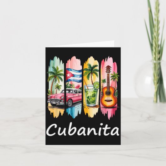 Proud Cubanita Cuban Flag Guitar Mojito Car Design Kaart (Voorkant)