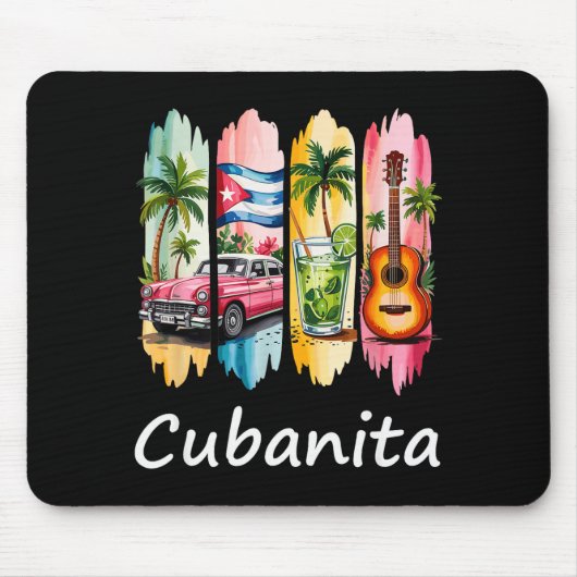 Proud Cubanita Cuban Flag Guitar Mojito Car Design Muismat (Voorkant)