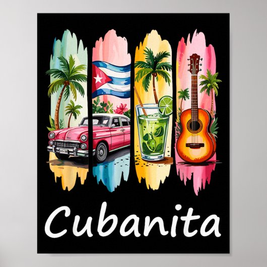 Proud Cubanita Cuban Flag Guitar Mojito Car Design Poster (Voorkant)