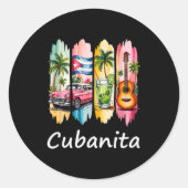 Proud Cubanita Cuban Flag Guitar Mojito Car Design Ronde Sticker (Voorkant)