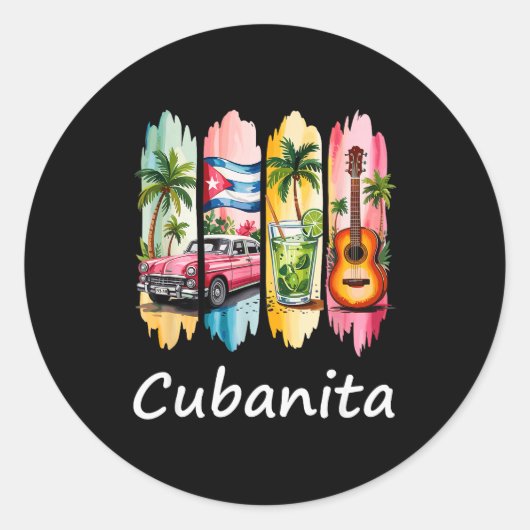 Proud Cubanita Cuban Flag Guitar Mojito Car Design Ronde Sticker (Voorkant)