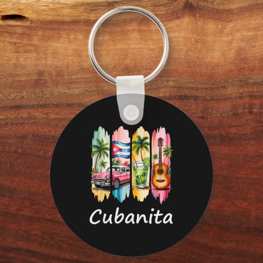 Proud Cubanita Cuban Flag Guitar Mojito Car Design Sleutelhanger (Voorkant)
