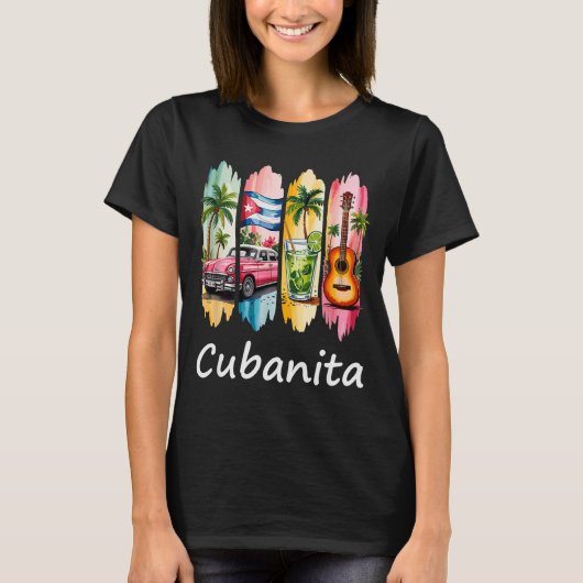 Proud Cubanita Cuban Flag Guitar Mojito Car Design T-shirt (Voorkant)