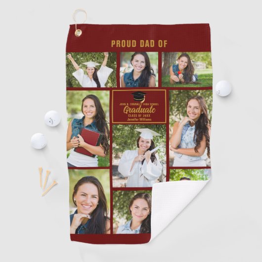 Proud Dad Afstuderen Foto Collage Maroon Gold Golfhanddoek (Insitu)