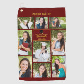 Proud Dad Afstuderen Foto Collage Maroon Gold Golfhanddoek (Voorkant)