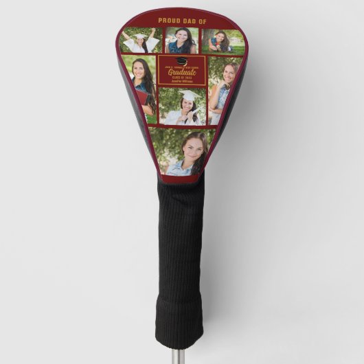 Proud Dad Afstuderen Foto Collage Maroon Gold Golfheadcover (Voorkant)