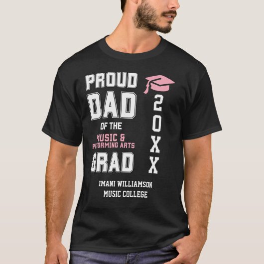 Proud Dad MUZIEK Afstudeerder Vaderdag Afstuderen T-shirt (Voorkant)