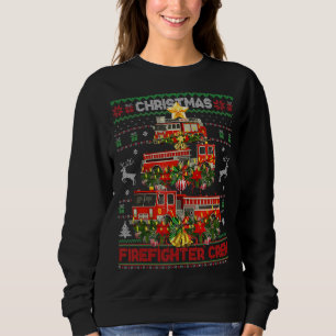 Proud Firefighter Ugly Sweater Fire Truck Christma