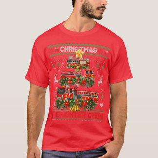 Proud Firefighter Ugly Sweater Fire Truck Christma T-shirt