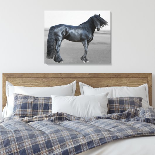 Proud Friesian zwarte hengst Canvas Afdruk (Insitu (Slaapkamer))