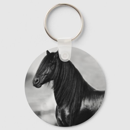 Proud Friesian zwarte hengst Sleutelhanger (Voorkant)